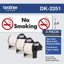 Brother DK Multipurpose Label - 2 2/5" Width - Rectangle - Thermal - Black on White, Red On White - Paper - 3 / Roll