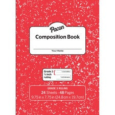 Pacon Composition Book - 24 Sheets - 48 Pages - 9.8" x 7.5" - Red Marble Cover - Durable Cover, Soft Cover - 1 Each