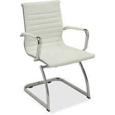 Lorell Modern Guest Chairs - Bonded Leather Seat - Bonded Leather Back - Mid Back - Cantilever Base - White - Leather - 2 / Carton