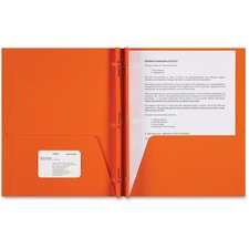 Sparco Letter Pocket Folder - 8 1/2" x 11" - 3 x Double Prong Fastener(s) - 2 Internal Pocket(s) - Orange - 25 / Box