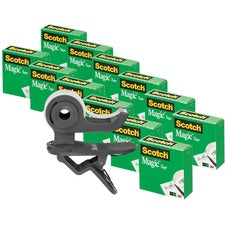 Clip Dispenser Value Pack With 12 Rolls Of Tape, 1" Core, Plastic, Charcoal