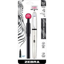 Zebra STEEL 7 Series PM-701 Permanent Marker - Fine Marker Point - Bullet Marker Point Style - Refillable - Black Alcohol Based Ink - Stainless Steel Stainless Steel Barrel - 1 / Pack