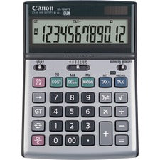 Canon BS1200TS Desktop Calculator - Metal Cover, Auto Power Off, Rubber Grip, Non-slip Rubber Feet - 12 Digits - LCD - Battery/Solar Powered - 1.1" x 5.1" x 7.3" - Metallic Gray - 1 Each