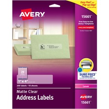 Avery&reg; Easy Peel Return Address Labels - 1" Width x 4" Length - Permanent Adhesive - Rectangle - Laser - Clear - Film - 20 / Sheet - 10 Total Sheets - 200 Total Label(s) - 5