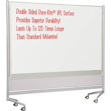 MooreCo Mobile Dry-erase Double-sided Partition - 76" (6.3 ft) Width x 74" (6.2 ft) Height - Rectangle - Assembly Required - 1 Each