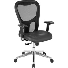 Lorell Mid Back Executive Chair - Black Leather Seat - Aluminum Frame - 5-star Base - 1 Each