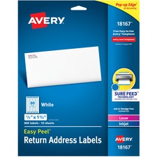 Avery&reg; Laser & Inkjet Return Address Labels - Permanent Adhesive - Rectangle - Laser, Inkjet - White - Paper - 80 / Sheet - 10 Total Sheets - 800 Total Label(s) - 5