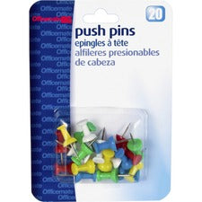 Officemate Precision Pushpins - 0.5" Length x 0.3" Diameter - 20 / Pack - Assorted