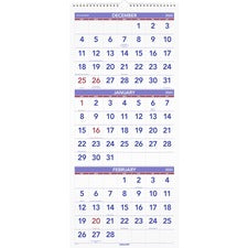 Deluxe Three-month Reference Wall Calendar, Vertical Orientation, 12 X 27, White Sheets, 14-month (dec To Jan): 2022 To 2024