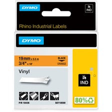 Dymo Colored Industrial Rhino Vinyl Labels - 3/4" Length - Black - Vinyl - 1 Each