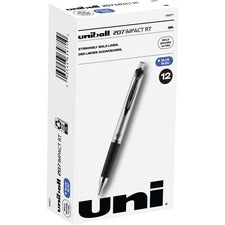 uniball&trade; 207 Impact RT Gel Pens - Bold Pen Point - 1 mm Pen Point Size - Refillable - Retractable - Blue Gel-based Ink - Metallic Barrel - 1 Dozen