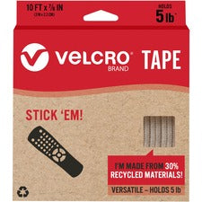 VELCRO&reg; Eco Collection Adhesive Backed Tape - 10 ft Length x 0.88" Width - 1 Each - White