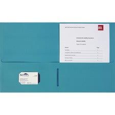 Business Source Letter Portfolio - 8 1/2" x 11" - 125 Sheet Capacity - 2 Inside Front & Back Pocket(s) - Teal - 25 / Box