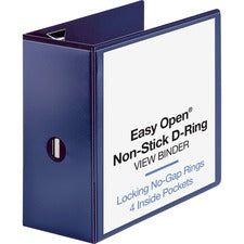 Business Source Navy D-ring Binder - 5" Binder Capacity - Letter - 8 1/2" x 11" Sheet Size - D-Ring Fastener(s) - 4 Pocket(s) - Polypropylene - Navy - Clear Overlay, Non-stick, Ink-transfer Resistant, Locking Ring - 1 Each