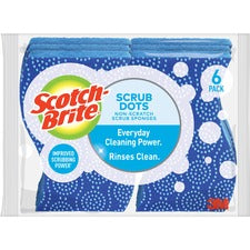 Scotch-Brite Scrub Dots Non-Scratch Sponge - 4.8" Height x 6.5" Width x 2.5" Depth - 6/Pack - Blue