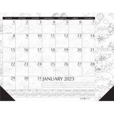 House of Doolittle Doodle Monthly Desk Pad - Julian Dates - Monthly - January 2023 - December 2023 - 1 Month Single Page Layout - Desk Pad - Black/White - 17" Height x 22" Width - Notes Area, Reference Calendar - 1 Each