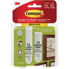 Command Picture Hanging Strips Mega Pack - 3 lb (1.36 kg), 4 lb (1.81 kg) Capacity - for Pictures - White - 28 / Pack