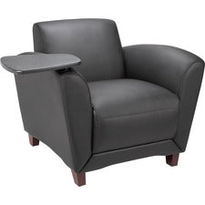 Lorell Reception Seating Chair with Tablet - Black Leather Seat - Four-legged Base - 1 Each