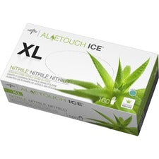 Medline Aloetouch Ice Nitrile Gloves - X-Large Size - Latex-free, Textured, Powder-free - For Healthcare Working - 180 / Box