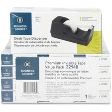 Business Source Invisible Tape Dispenser Value Pack - 27.78 yd Length x 0.75" Width - 1" Core - Acetate - Dispenser Included - Desktop Dispenser - 12 / Pack - Clear