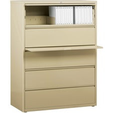 Lorell Lateral File - 5-Drawer - 42" x 18.6" x 67.7" - 5 x Drawer(s) for File - Legal, Letter, A4 - Lateral - Rust Proof, Leveling Glide, Interlocking, Ball-bearing Suspension, Label Holder - Putty - Recycled