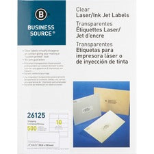 Business Source Clear Shipping Labels - 2" x 4 1/4" Length - Permanent Adhesive - Rectangle - Laser - Clear - 10 / Sheet - 500 / Pack - Self-adhesive