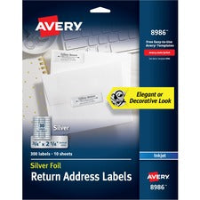 Avery&reg; Gold Foil Mailing Labels - 3/4" Width x 2 1/4" Length - Permanent Adhesive - Rectangle - Inkjet - Silver - Paper - 30 / Sheet - 10 Total Sheets - 300 Total Label(s) - 5