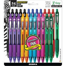 Zebra Z-Grip Retractable Ballpoint Pens - Medium Pen Point - 1 mm Pen Point Size - Retractable - Black, Blue, Red, Green, Violet, Orange, Teal, Fuschia - Clear Barrel - 24 / Pack