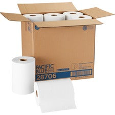 Pacific Blue Basic Nonperforated Paper Towels, 1-ply, 7.88" X 350 Ft, White, 12 Rolls/carton