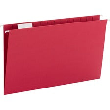 Smead Colored 1/5 Tab Cut Legal Recycled Hanging Folder - 8 1/2" x 14" - Top Tab Location - Assorted Position Tab Position - Vinyl - Red - 10% Recycled - 25 / Box
