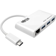 Tripp Lite 3-Port USB-C Hub with LAN Port, USB-C to 3x USB-A Ports, Gbe, USB 3.0, White - USB Type C - External - 3 USB Port(s) - 1 Network (RJ-45) Port(s) - 3 USB 3.1 Port(s)