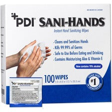 PDI Sani-Hands Instant Hand Sanitizing Wipes - Antimicrobial, Anti-septic, Dye-free, Fragrance-free, Hygienic, Resealable - For Hand - 100 Per Box - 10 / Carton