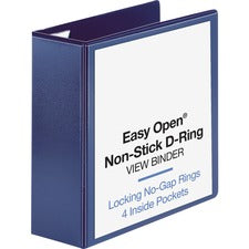 Business Source Easy Open Nonstick D-Ring View Binder - 4" Binder Capacity - Letter - 8 1/2" x 11" Sheet Size - D-Ring Fastener(s) - 4 Pocket(s) - Polypropylene - Navy - Non-stick - 1 Each