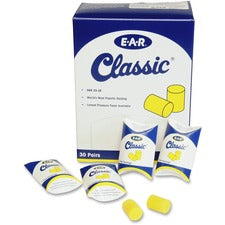 E-a-r Classic Earplugs, Pillow Paks, Cordless, Pvc Foam, Yellow, 30 Pairs/box