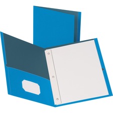 Business Source Letter Recycled Pocket Folder - 8 1/2" x 11" - 100 Sheet Capacity - 3 x Prong Fastener(s) - 1/2" Fastener Capacity - 2 Inside Front & Back Pocket(s) - Leatherette - Light Blue - 35% Recycled - 25 / Box