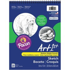 UCreate Medium Weight Acid Free Sketch Books - 30 Sheets - Spiral - 9" x 12" - White Paper - Acid-free, Mediumweight - Recycled - 30 / Pad