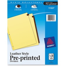 Avery&reg; Preprinted Tab Dividers - Clear Reinforced Edge - 31 Printed Tab(s) - Digit - 1-31 - 31 Tab(s)/Set - 8.5" Divider Width x 11" Divider Length - Letter - 3 Hole Punched - Buff Paper Divider - Red Leather Tab(s) - 31 / Set