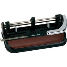 40-sheet Accented Heavy-duty Lever Action Two- To Seven-hole Punch, 11/32" Holes, Black/woodgrain