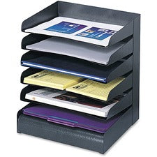 Safco Slanted Shelves Steel Desk Tray Sorter - 6 Tier(s) - Desktop - Durable - Black - Steel - 1 Each