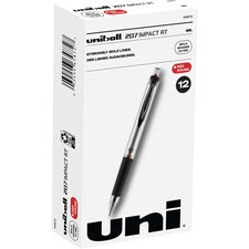 uniball&trade; 207 Impact RT Gel Pens - Bold Pen Point - 1 mm Pen Point Size - Refillable - Retractable - Red Gel-based Ink - Metallic Barrel - 1 Dozen