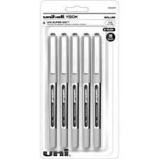 uniball&trade; Vision Rollerball Pen - Fine Pen Point - 0.7 mm Pen Point Size - Black - 5 / Pack