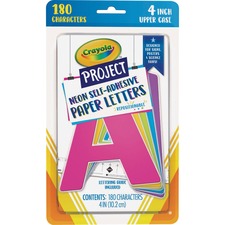 Crayola Self-adhesive Paper Letters - Self-adhesive - 4" Height - Assorted Neon - Paper - 24 Each