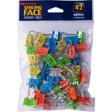 Officemate Smiling Faces Binder Clips - Small - 2.9" Length x 0.8" Width - 0.38" Size Capacity - Foldable, Removable Handle - 42 / Bag - Green, Red, White, Yellow