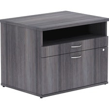 Lorell Relevance Series Charcoal Laminate Office Furniture Credenza - 2-Drawer - 29.5" x 22" x 23.1" - 2 x File Drawer(s) - 1 Shelve(s) - Finish: Charcoal, Laminate