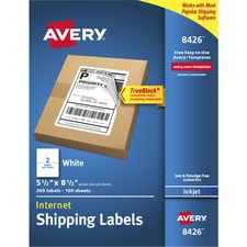 Avery&reg; TrueBlock Shipping Labels - 5 1/2" Width x 8 1/2" Length - Permanent Adhesive - Rectangle - Inkjet - White - Paper - 2 / Sheet - 100 Total Sheets - 200 Total Label(s) - 200 / Pack