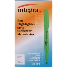 Integra Pen Style Fluorescent Highlighters - Chisel Marker Point Style - Green - 1 Dozen