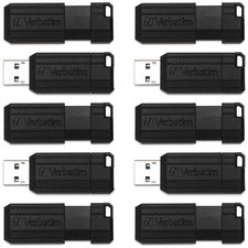 Verbatim 64GB PinStripe USB Flash Drive - Business 10pk - Black - 64 GB - USB 2.0 Type A - Black - 10 / Pack