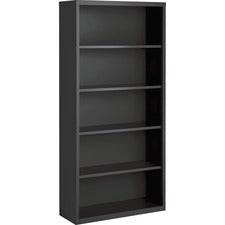 Lorell Fortress Series Charcoal Bookcase - 34.5" x 13" x 72" - 5 Shelve(s) - Material: Steel - Finish: Charcoal, Powder Coated