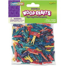 Creativity Street WoodCrafts Bright Mini Clothespins - Mini - 1" Length x 1.5" Width - for Artwork - 250 / Pack - Assorted - Wood