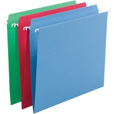 Smead FasTab Straight Tab Cut Letter Recycled Hanging Folder - 8 1/2" x 11" - Assorted Position Tab Position - Blue, Green, Red - 10% Recycled - 18 / Box